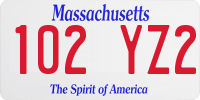 MA license plate 102YZ2