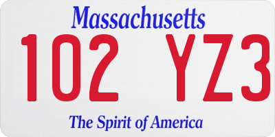 MA license plate 102YZ3