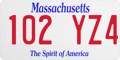 MA license plate 102YZ4