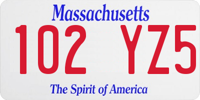 MA license plate 102YZ5