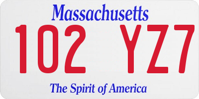 MA license plate 102YZ7