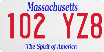 MA license plate 102YZ8