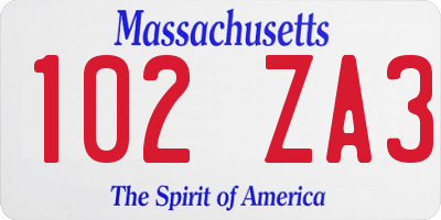 MA license plate 102ZA3