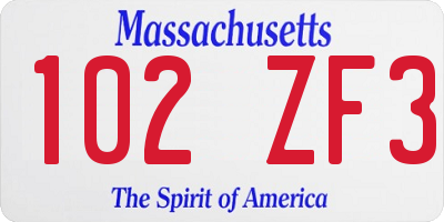 MA license plate 102ZF3