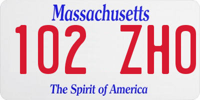 MA license plate 102ZH0