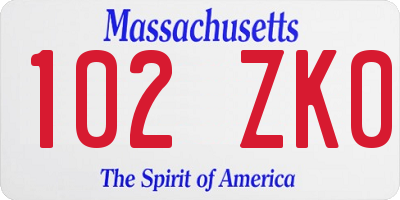 MA license plate 102ZK0