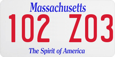 MA license plate 102ZO3