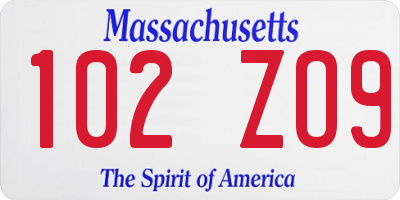 MA license plate 102ZO9