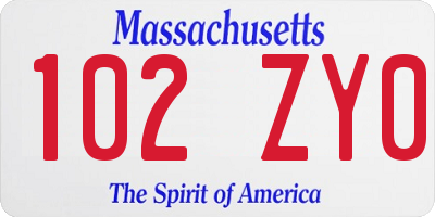 MA license plate 102ZY0