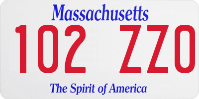 MA license plate 102ZZ0