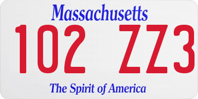 MA license plate 102ZZ3