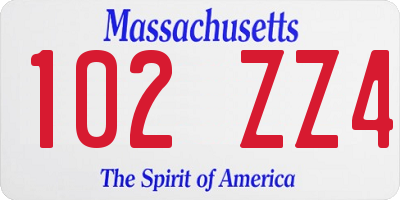 MA license plate 102ZZ4
