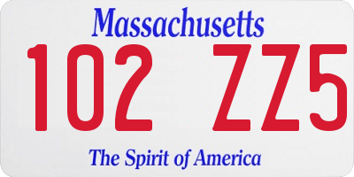 MA license plate 102ZZ5