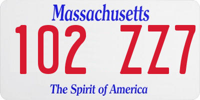 MA license plate 102ZZ7