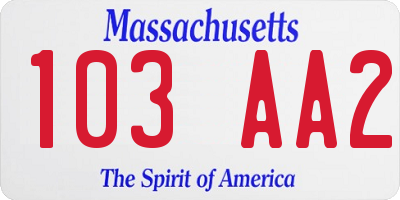 MA license plate 103AA2