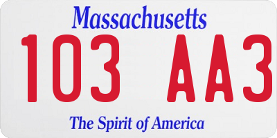 MA license plate 103AA3