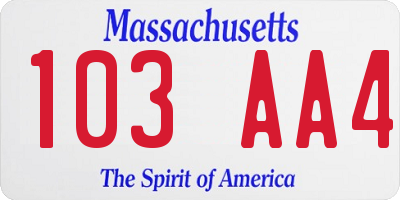 MA license plate 103AA4