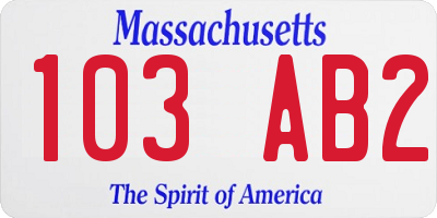 MA license plate 103AB2