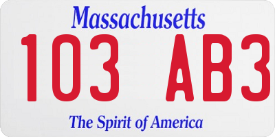 MA license plate 103AB3