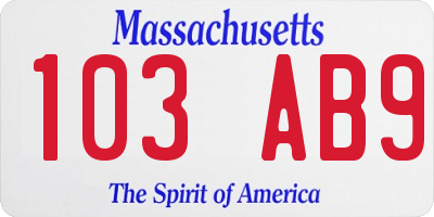 MA license plate 103AB9