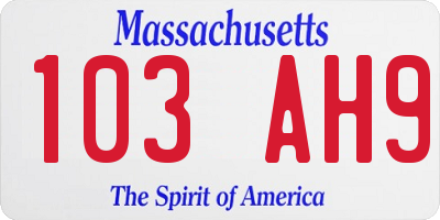 MA license plate 103AH9
