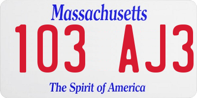 MA license plate 103AJ3