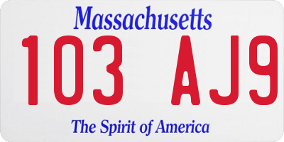 MA license plate 103AJ9