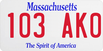 MA license plate 103AK0