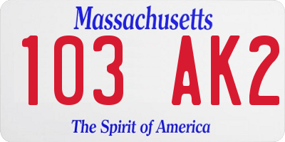 MA license plate 103AK2