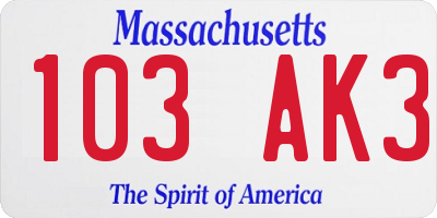 MA license plate 103AK3