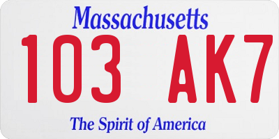 MA license plate 103AK7