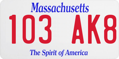 MA license plate 103AK8