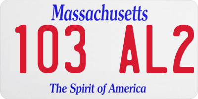MA license plate 103AL2