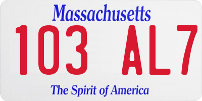MA license plate 103AL7