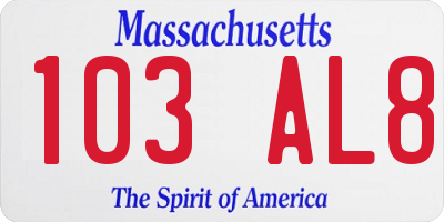 MA license plate 103AL8