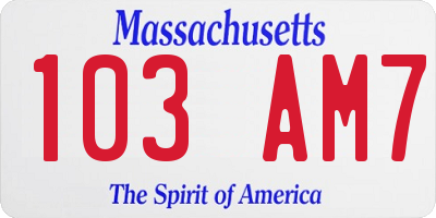 MA license plate 103AM7