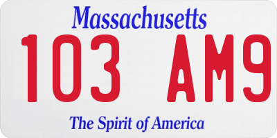 MA license plate 103AM9