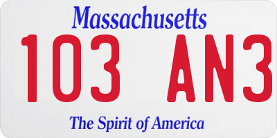 MA license plate 103AN3