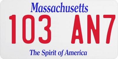 MA license plate 103AN7