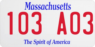 MA license plate 103AO3