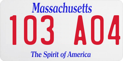 MA license plate 103AO4