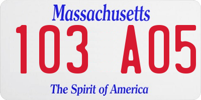 MA license plate 103AO5