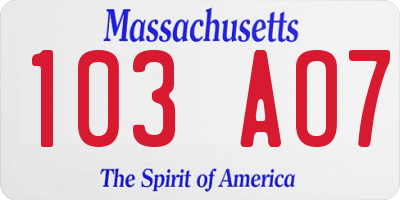 MA license plate 103AO7