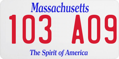 MA license plate 103AO9