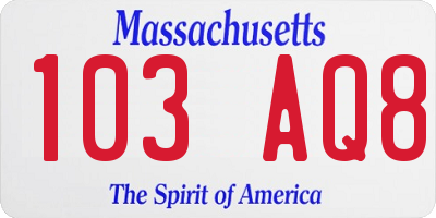 MA license plate 103AQ8