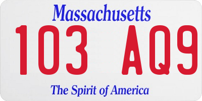 MA license plate 103AQ9