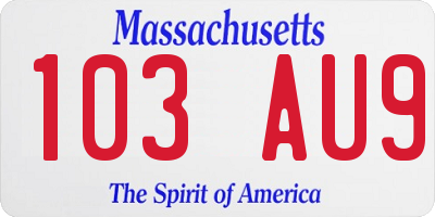 MA license plate 103AU9