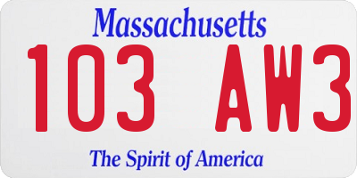 MA license plate 103AW3