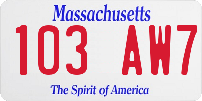 MA license plate 103AW7