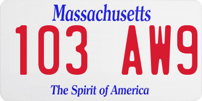 MA license plate 103AW9